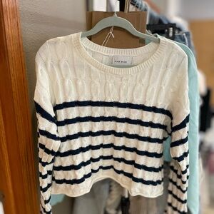 Pink Rose Women's Cable Knit Sweater - Ivory and Navy Stripes